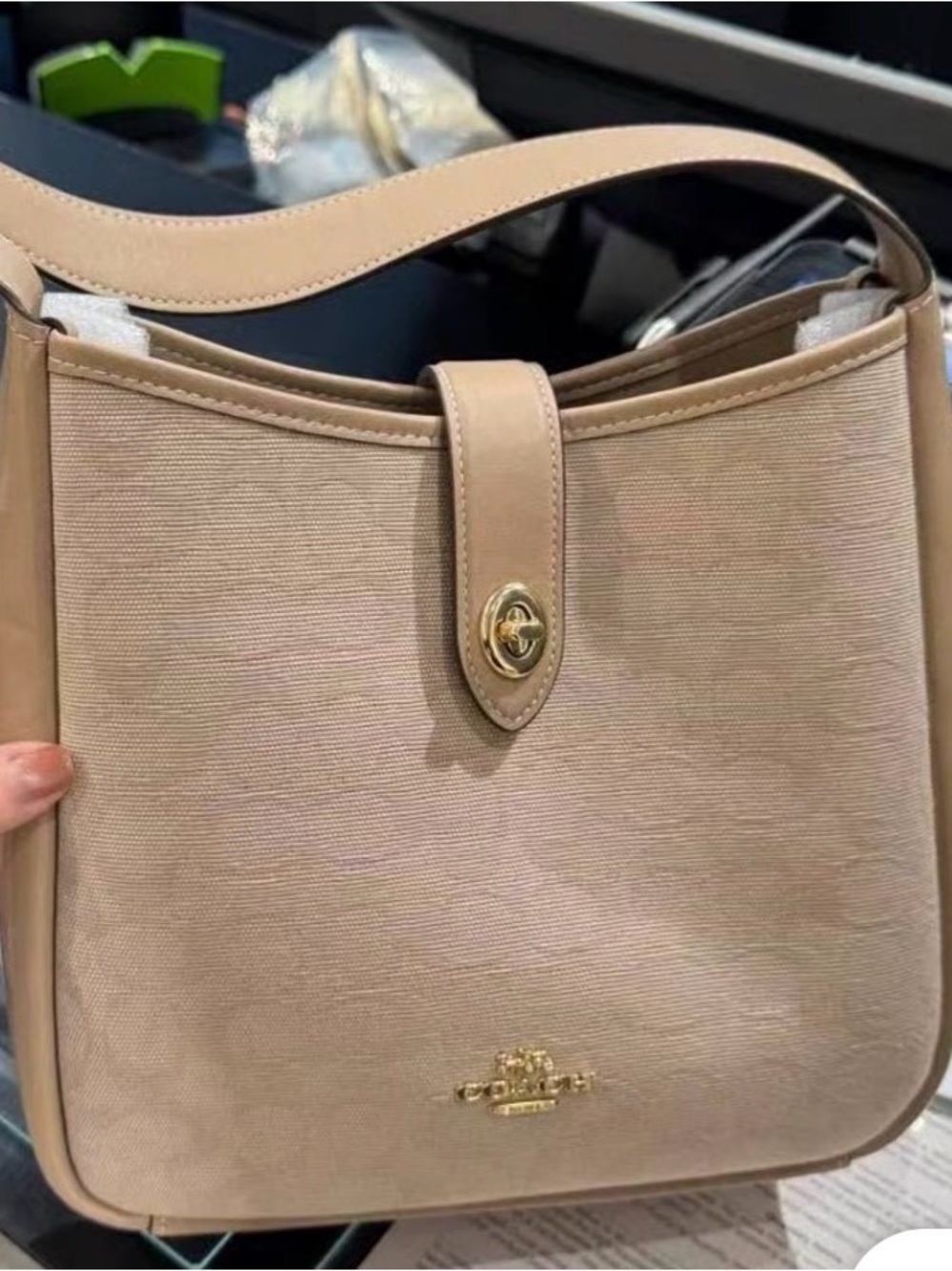 Coach Beige Canvas and Leather Crossbody Bag with Gold Hardware